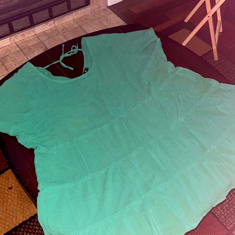 Slightly Worn, Green Tunic Shirt With Tie Neck In The Back